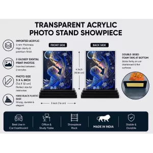 Mother And Child Acrylic Car Dashboard Showpiece | Double-Sided Mother And Child Photo Stand | 3 X 4 Inch Photo | Transparent Acrylic Frame With Black Base | Car Dashboard, Office & Table Decor (F71654)