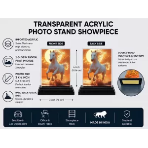 Running Horse Acrylic Car Dashboard Showpiece | Double-Sided Running Horse Photo Stand | 3 X 4 Inch Photo | Transparent Acrylic Frame With Black Base | Car Dashboard, Office & Table Decor (F71672) Running Horse Acrylic Car Dashboard Showpiece | Double-Sided Running Horse Photo Stand | 3 X 4 Inch Photo | Transparent Acrylic Frame With Black Base | Car Dashboard, Office & Table Decor (F71672)