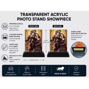Krishna And Radha Acrylic Car Dashboard Showpiece | Double-Sided Krishna And Radha Photo Stand | 3 X 4 Inch Photo | Transparent Acrylic Frame With Black Base | Car Dashboard, Office & Table Decor (F71673) Krishna And Radha Acrylic Car Dashboard Showpiece | Double-Sided Krishna And Radha Photo Stand | 3 X 4 Inch Photo | Transparent Acrylic Frame With Black Base | Car Dashboard, Office & Table Decor (F71673)
