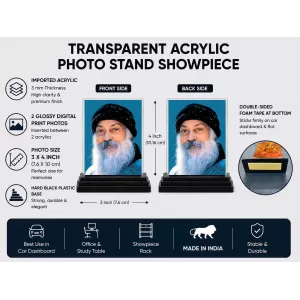 Osho Acrylic Car Dashboard Showpiece | Double-Sided Osho Photo Stand | 3 X 4 Inch Photo | Transparent Acrylic Frame With Black Base | Car Dashboard, Office & Table Decor (F71679)
