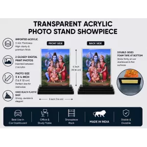 Shiva Acrylic Car Dashboard Showpiece | Double-Sided Shiva Photo Stand | 3 X 4 Inch Photo | Transparent Acrylic Frame With Black Base | Car Dashboard, Office & Table Decor (F71686)