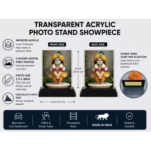 Shree Krishna Acrylic Car Dashboard Showpiece | Double-Sided Shree Krishna Photo Stand | 3 X 4 Inch Photo | Transparent Acrylic Frame With Black Base | Car Dashboard, Office & Table Decor (F71695) Shree Krishna Acrylic Car Dashboard Showpiece | Double-Sided Shree Krishna Photo Stand | 3 X 4 Inch Photo | Transparent Acrylic Frame With Black Base | Car Dashboard, Office & Table Decor (F71695)