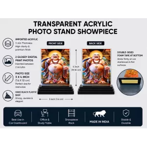 Budai Acrylic Car Dashboard Showpiece | Double-Sided Budai Photo Stand | 3 X 4 Inch Photo | Transparent Acrylic Frame With Black Base | Car Dashboard, Office & Table Decor (F71717) Budai Acrylic Car Dashboard Showpiece | Double-Sided Budai Photo Stand | 3 X 4 Inch Photo | Transparent Acrylic Frame With Black Base | Car Dashboard, Office & Table Decor (F71717)