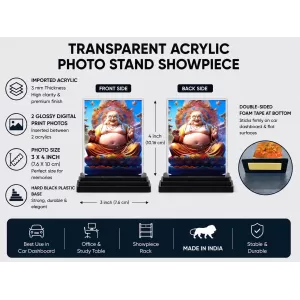 Budai Acrylic Car Dashboard Showpiece | Double-Sided Budai Photo Stand | 3 X 4 Inch Photo | Transparent Acrylic Frame With Black Base | Car Dashboard, Office & Table Decor (F71720) Budai Acrylic Car Dashboard Showpiece | Double-Sided Budai Photo Stand | 3 X 4 Inch Photo | Transparent Acrylic Frame With Black Base | Car Dashboard, Office & Table Decor (F71720)