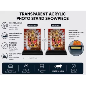 Goddess Kali Acrylic Car Dashboard Showpiece | Double-Sided Goddess Kali Photo Stand | 3 X 4 Inch Photo | Transparent Acrylic Frame With Black Base | Car Dashboard, Office & Table Decor (F71722)