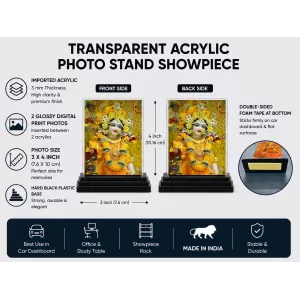 Shree Krishna Acrylic Car Dashboard Showpiece | Double-Sided Shree Krishna Photo Stand | 3 X 4 Inch Photo | Transparent Acrylic Frame With Black Base | Car Dashboard, Office & Table Decor (F71727) Shree Krishna Acrylic Car Dashboard Showpiece | Double-Sided Shree Krishna Photo Stand | 3 X 4 Inch Photo | Transparent Acrylic Frame With Black Base | Car Dashboard, Office & Table Decor (F71727)