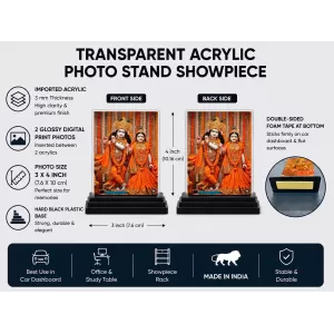 Shree Krishna And Shree Radha Acrylic Car Dashboard Showpiece | Double-Sided Shree Krishna And Shree Radha Photo Stand | 3 X 4 Inch Photo | Transparent Acrylic Frame With Black Base | Car Dashboard, Office & Table Decor (F71728)