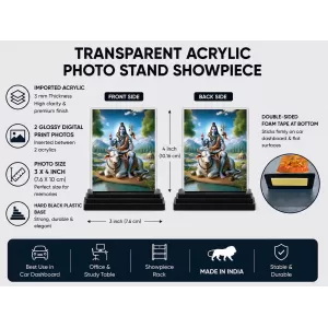 Lord Shiva Acrylic Car Dashboard Showpiece | Double-Sided Lord Shiva Photo Stand | 3 X 4 Inch Photo | Transparent Acrylic Frame With Black Base | Car Dashboard, Office & Table Decor (F71729) Lord Shiva Acrylic Car Dashboard Showpiece | Double-Sided Lord Shiva Photo Stand | 3 X 4 Inch Photo | Transparent Acrylic Frame With Black Base | Car Dashboard, Office & Table Decor (F71729)