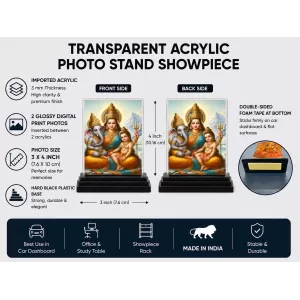 Parvati Acrylic Car Dashboard Showpiece | Double-Sided Parvati Photo Stand | 3 X 4 Inch Photo | Transparent Acrylic Frame With Black Base | Car Dashboard, Office & Table Decor (F71737)