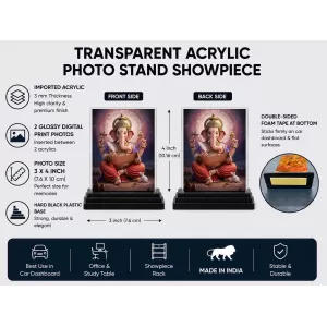 Ganesha Acrylic Car Dashboard Showpiece | Double-Sided Ganesha Photo Stand | 3 X 4 Inch Photo | Transparent Acrylic Frame With Black Base | Car Dashboard, Office & Table Decor (F71744) Ganesha Acrylic Car Dashboard Showpiece | Double-Sided Ganesha Photo Stand | 3 X 4 Inch Photo | Transparent Acrylic Frame With Black Base | Car Dashboard, Office & Table Decor (F71744)