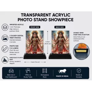 Durga Acrylic Car Dashboard Showpiece | Double-Sided Durga Photo Stand | 3 X 4 Inch Photo | Transparent Acrylic Frame With Black Base | Car Dashboard, Office & Table Decor (F71748) Durga Acrylic Car Dashboard Showpiece | Double-Sided Durga Photo Stand | 3 X 4 Inch Photo | Transparent Acrylic Frame With Black Base | Car Dashboard, Office & Table Decor (F71748)