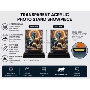 Buddha Acrylic Car Dashboard Showpiece | Double-Sided Buddha Photo Stand | 3 X 4 Inch Photo | Transparent Acrylic Frame With Black Base | Car Dashboard, Office & Table Decor (F71764) Buddha Acrylic Car Dashboard Showpiece | Double-Sided Buddha Photo Stand | 3 X 4 Inch Photo | Transparent Acrylic Frame With Black Base | Car Dashboard, Office & Table Decor (F71764)