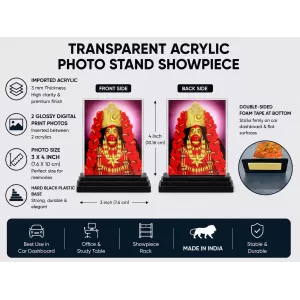Goddess Kali Acrylic Car Dashboard Showpiece | Double-Sided Goddess Kali Photo Stand | 3 X 4 Inch Photo | Transparent Acrylic Frame With Black Base | Car Dashboard, Office & Table Decor (F71768)