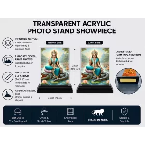 Lord Ganesha Acrylic Car Dashboard Showpiece | Double-Sided Lord Ganesha Photo Stand | 3 X 4 Inch Photo | Transparent Acrylic Frame With Black Base | Car Dashboard, Office & Table Decor (F71769)