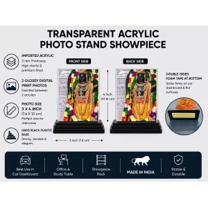 Ram Acrylic Car Dashboard Showpiece | Double-Sided Ram Photo Stand | 3 X 4 Inch Photo | Transparent Acrylic Frame With Black Base | Car Dashboard, Office & Table Decor (F71774)