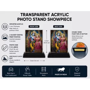 Krishna And Radha Acrylic Car Dashboard Showpiece | Double-Sided Krishna And Radha Photo Stand | 3 X 4 Inch Photo | Transparent Acrylic Frame With Black Base | Car Dashboard, Office & Table Decor (F71784) Krishna And Radha Acrylic Car Dashboard Showpiece | Double-Sided Krishna And Radha Photo Stand | 3 X 4 Inch Photo | Transparent Acrylic Frame With Black Base | Car Dashboard, Office & Table Decor (F71784)