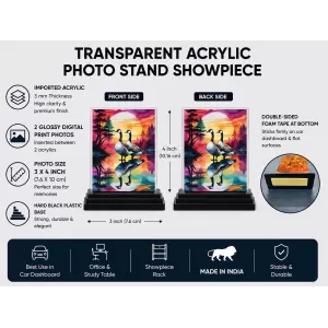 Canada Geese Acrylic Car Dashboard Showpiece | Double-Sided Canada Geese Photo Stand | 3 X 4 Inch Photo | Transparent Acrylic Frame With Black Base | Car Dashboard, Office & Table Decor (F71785)