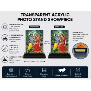 Shree Krishna And Shree Radha Acrylic Car Dashboard Showpiece | Double-Sided Shree Krishna And Shree Radha Photo Stand | 3 X 4 Inch Photo | Transparent Acrylic Frame With Black Base | Car Dashboard, Office & Table Decor (F71790) Shree Krishna And Shree Radha Acrylic Car Dashboard Showpiece | Double-Sided Shree Krishna And Shree Radha Photo Stand | 3 X 4 Inch Photo | Transparent Acrylic Frame With Black Base | Car Dashboard, Office & Table Decor (F71790)
