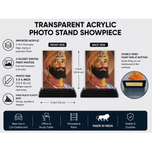 Guru Gobind Singh Acrylic Car Dashboard Showpiece | Double-Sided Guru Gobind Singh Photo Stand | 3 X 4 Inch Photo | Transparent Acrylic Frame With Black Base | Car Dashboard, Office & Table Decor (F71800) Guru Gobind Singh Acrylic Car Dashboard Showpiece | Double-Sided Guru Gobind Singh Photo Stand | 3 X 4 Inch Photo | Transparent Acrylic Frame With Black Base | Car Dashboard, Office & Table Decor (F71800)