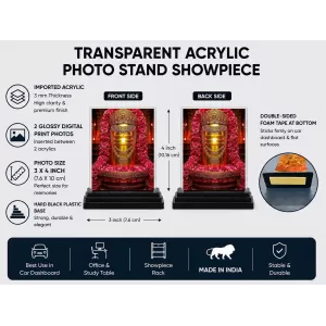 Shiva Acrylic Car Dashboard Showpiece | Double-Sided Shiva Photo Stand | 3 X 4 Inch Photo | Transparent Acrylic Frame With Black Base | Car Dashboard, Office & Table Decor (F72099)
