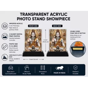 Shiva Acrylic Car Dashboard Showpiece | Double-Sided Shiva Photo Stand | 3 X 4 Inch Photo | Transparent Acrylic Frame With Black Base | Car Dashboard, Office & Table Decor (F72105)