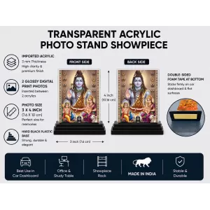 Shiva Acrylic Car Dashboard Showpiece | Double-Sided Shiva Photo Stand | 3 X 4 Inch Photo | Transparent Acrylic Frame With Black Base | Car Dashboard, Office & Table Decor (F72108)