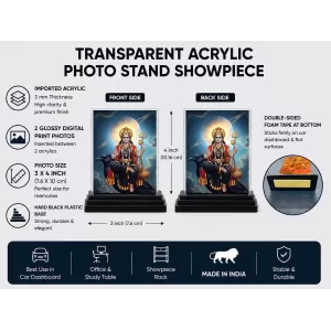 Shani Dev Acrylic Car Dashboard Showpiece | Double-Sided Shani Dev Photo Stand | 3 X 4 Inch Photo | Transparent Acrylic Frame With Black Base | Car Dashboard, Office & Table Decor (F72109)