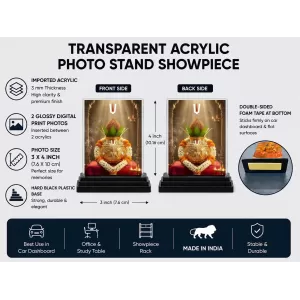 Shiva Acrylic Car Dashboard Showpiece | Double-Sided Shiva Photo Stand | 3 X 4 Inch Photo | Transparent Acrylic Frame With Black Base | Car Dashboard, Office & Table Decor (F72141)