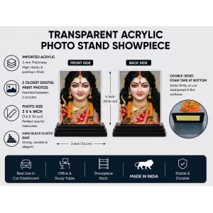 Goddess Durga Acrylic Car Dashboard Showpiece | Double-Sided Goddess Durga Photo Stand | 3 X 4 Inch Photo | Transparent Acrylic Frame With Black Base | Car Dashboard, Office & Table Decor (F72142) Goddess Durga Acrylic Car Dashboard Showpiece | Double-Sided Goddess Durga Photo Stand | 3 X 4 Inch Photo | Transparent Acrylic Frame With Black Base | Car Dashboard, Office & Table Decor (F72142)