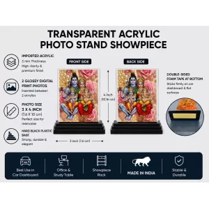 Shiva Acrylic Car Dashboard Showpiece | Double-Sided Shiva Photo Stand | 3 X 4 Inch Photo | Transparent Acrylic Frame With Black Base | Car Dashboard, Office & Table Decor (F72148)