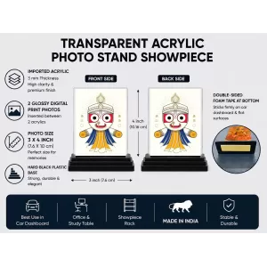 Hanuman Acrylic Car Dashboard Showpiece | Double-Sided Hanuman Photo Stand | 3 X 4 Inch Photo | Transparent Acrylic Frame With Black Base | Car Dashboard, Office & Table Decor (F72151)