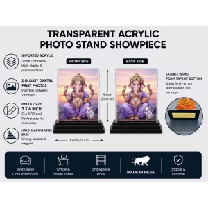 Ganesha Acrylic Car Dashboard Showpiece | Double-Sided Ganesha Photo Stand | 3 X 4 Inch Photo | Transparent Acrylic Frame With Black Base | Car Dashboard, Office & Table Decor (F72154) Ganesha Acrylic Car Dashboard Showpiece | Double-Sided Ganesha Photo Stand | 3 X 4 Inch Photo | Transparent Acrylic Frame With Black Base | Car Dashboard, Office & Table Decor (F72154)
