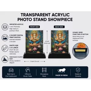 Ganesha Acrylic Car Dashboard Showpiece | Double-Sided Ganesha Photo Stand | 3 X 4 Inch Photo | Transparent Acrylic Frame With Black Base | Car Dashboard, Office & Table Decor (F72169) Ganesha Acrylic Car Dashboard Showpiece | Double-Sided Ganesha Photo Stand | 3 X 4 Inch Photo | Transparent Acrylic Frame With Black Base | Car Dashboard, Office & Table Decor (F72169)