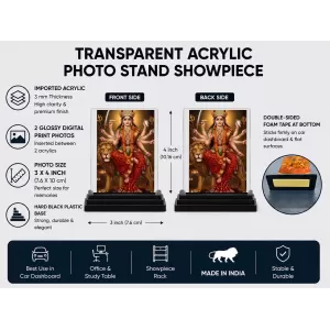 Durga Acrylic Car Dashboard Showpiece | Double-Sided Durga Photo Stand | 3 X 4 Inch Photo | Transparent Acrylic Frame With Black Base | Car Dashboard, Office & Table Decor (F72170) Durga Acrylic Car Dashboard Showpiece | Double-Sided Durga Photo Stand | 3 X 4 Inch Photo | Transparent Acrylic Frame With Black Base | Car Dashboard, Office & Table Decor (F72170)