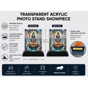 Shiva Acrylic Car Dashboard Showpiece | Double-Sided Shiva Photo Stand | 3 X 4 Inch Photo | Transparent Acrylic Frame With Black Base | Car Dashboard, Office & Table Decor (F72176)