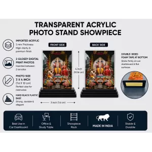 Lord Ganesha Acrylic Car Dashboard Showpiece | Double-Sided Lord Ganesha Photo Stand | 3 X 4 Inch Photo | Transparent Acrylic Frame With Black Base | Car Dashboard, Office & Table Decor (F72184)