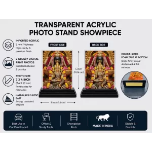 Meenakshi Acrylic Car Dashboard Showpiece | Double-Sided Meenakshi Photo Stand | 3 X 4 Inch Photo | Transparent Acrylic Frame With Black Base | Car Dashboard, Office & Table Decor (F72191)