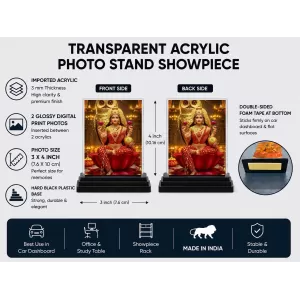 Lord Ganesha Acrylic Car Dashboard Showpiece | Double-Sided Lord Ganesha Photo Stand | 3 X 4 Inch Photo | Transparent Acrylic Frame With Black Base | Car Dashboard, Office & Table Decor (F72194)