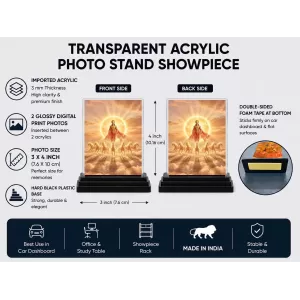 Surya Acrylic Car Dashboard Showpiece | Double-Sided Surya Photo Stand | 3 X 4 Inch Photo | Transparent Acrylic Frame With Black Base | Car Dashboard, Office & Table Decor (F72209) Surya Acrylic Car Dashboard Showpiece | Double-Sided Surya Photo Stand | 3 X 4 Inch Photo | Transparent Acrylic Frame With Black Base | Car Dashboard, Office & Table Decor (F72209)