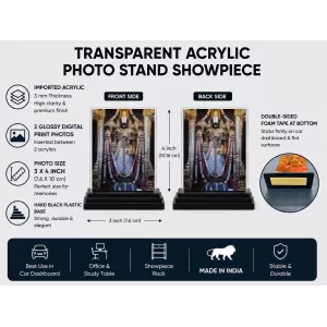Venkateswara Acrylic Car Dashboard Showpiece | Double-Sided Venkateswara Photo Stand | 3 X 4 Inch Photo | Transparent Acrylic Frame With Black Base | Car Dashboard, Office & Table Decor (F72221) Venkateswara Acrylic Car Dashboard Showpiece | Double-Sided Venkateswara Photo Stand | 3 X 4 Inch Photo | Transparent Acrylic Frame With Black Base | Car Dashboard, Office & Table Decor (F72221)