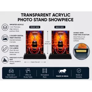 Shiva Acrylic Car Dashboard Showpiece | Double-Sided Shiva Photo Stand | 3 X 4 Inch Photo | Transparent Acrylic Frame With Black Base | Car Dashboard, Office & Table Decor (F72222)