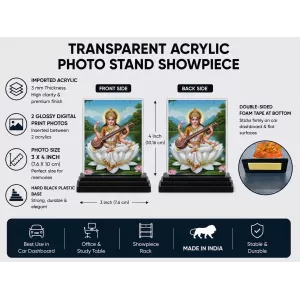 Saraswati Acrylic Car Dashboard Showpiece | Double-Sided Saraswati Photo Stand | 3 X 4 Inch Photo | Transparent Acrylic Frame With Black Base | Car Dashboard, Office & Table Decor (F72228) Saraswati Acrylic Car Dashboard Showpiece | Double-Sided Saraswati Photo Stand | 3 X 4 Inch Photo | Transparent Acrylic Frame With Black Base | Car Dashboard, Office & Table Decor (F72228)