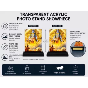 Krishna Acrylic Car Dashboard Showpiece | Double-Sided Krishna Photo Stand | 3 X 4 Inch Photo | Transparent Acrylic Frame With Black Base | Car Dashboard, Office & Table Decor (F72230)