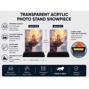 Ganesha Acrylic Car Dashboard Showpiece | Double-Sided Ganesha Photo Stand | 3 X 4 Inch Photo | Transparent Acrylic Frame With Black Base | Car Dashboard, Office & Table Decor (F72239) Ganesha Acrylic Car Dashboard Showpiece | Double-Sided Ganesha Photo Stand | 3 X 4 Inch Photo | Transparent Acrylic Frame With Black Base | Car Dashboard, Office & Table Decor (F72239)