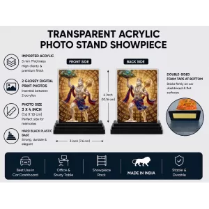 Hanuman Acrylic Car Dashboard Showpiece | Double-Sided Hanuman Photo Stand | 3 X 4 Inch Photo | Transparent Acrylic Frame With Black Base | Car Dashboard, Office & Table Decor (F72240)