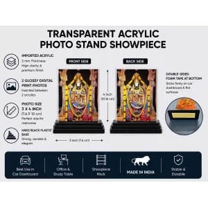 Venkateswara Acrylic Car Dashboard Showpiece | Double-Sided Venkateswara Photo Stand | 3 X 4 Inch Photo | Transparent Acrylic Frame With Black Base | Car Dashboard, Office & Table Decor (F72241) Venkateswara Acrylic Car Dashboard Showpiece | Double-Sided Venkateswara Photo Stand | 3 X 4 Inch Photo | Transparent Acrylic Frame With Black Base | Car Dashboard, Office & Table Decor (F72241)