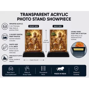 Hanuman Acrylic Car Dashboard Showpiece | Double-Sided Hanuman Photo Stand | 3 X 4 Inch Photo | Transparent Acrylic Frame With Black Base | Car Dashboard, Office & Table Decor (F72243)