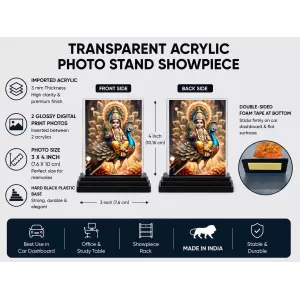 Lord Murugan Acrylic Car Dashboard Showpiece | Double-Sided Lord Murugan Photo Stand | 3 X 4 Inch Photo | Transparent Acrylic Frame With Black Base | Car Dashboard, Office & Table Decor (F72247) Lord Murugan Acrylic Car Dashboard Showpiece | Double-Sided Lord Murugan Photo Stand | 3 X 4 Inch Photo | Transparent Acrylic Frame With Black Base | Car Dashboard, Office & Table Decor (F72247)
