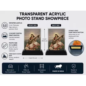 Saraswati Acrylic Car Dashboard Showpiece | Double-Sided Saraswati Photo Stand | 3 X 4 Inch Photo | Transparent Acrylic Frame With Black Base | Car Dashboard, Office & Table Decor (F72248) Saraswati Acrylic Car Dashboard Showpiece | Double-Sided Saraswati Photo Stand | 3 X 4 Inch Photo | Transparent Acrylic Frame With Black Base | Car Dashboard, Office & Table Decor (F72248)