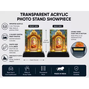 Ganesha Acrylic Car Dashboard Showpiece | Double-Sided Ganesha Photo Stand | 3 X 4 Inch Photo | Transparent Acrylic Frame With Black Base | Car Dashboard, Office & Table Decor (F72252) Ganesha Acrylic Car Dashboard Showpiece | Double-Sided Ganesha Photo Stand | 3 X 4 Inch Photo | Transparent Acrylic Frame With Black Base | Car Dashboard, Office & Table Decor (F72252)